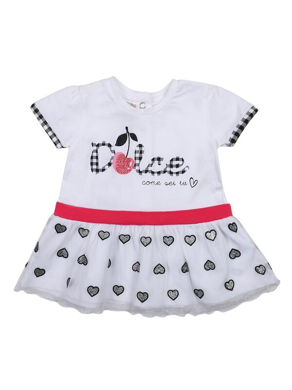 Girls White & Black Short Sleeve Knitted Dress image number 0